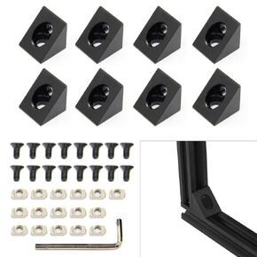 2020 Aluminum Angle Corner Bracket with M5x10mm Screws and T-Nuts for 6mm Slot 2020 Series Aluminum Extrusion Profile, 8pcs/Pack (Black-Angle Corner)