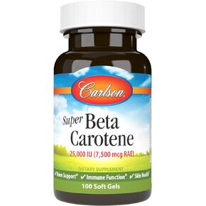 Carlson - Super Beta Carotene, 25000 IU (15 mg), Vitamin A as Beta Carotene, Bioavailable and Bioactive Form, Vision Health, Healthy Skin, 250 Softgels