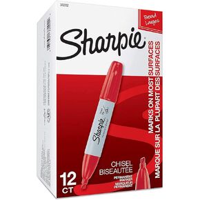 Sharpie Permanent Markers, Chisel Tip, Red, 1 Pack of 12