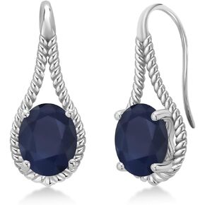 Gem Stone King 925 Sterling Silver Blue Sapphire Earrings For Women (4.40 Cttw, Gemstone September Birthstone, Oval 9X7MM)