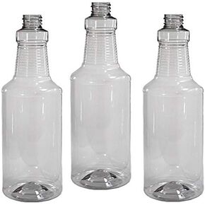 Pro Grade, BPA-Free 32oz Spray Bottle 3 Pack - Bottles ONLY. Spray Heads NOT Incl. Clear, 32 Oz Heavy Duty Plastic Bottles for Spraying Chemicals and Bleach. Best Home and Commercial Cleaning Supplies