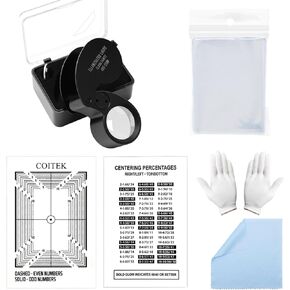 103PCS Card Grading Centering Tool Set,Card Grading Kit,Includes One 40x Magnifying Tool with Led Light,One Card Centering Tool,100P Card Sleeves,1xCloth,Gloves