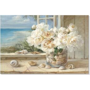 Goldfoilart Beach Pictures Wall Art Flower Canvas Paintings Coastal Scene Prints Modern Landscape Floral Framed Artwork for Bedroom Living Room Bathroom Office Home Decor 36" x 24"