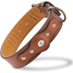 Filbert Leather Dog Collar with Airtag Holder, Upgraded Secure Airtag Dog Collar, Leather Collar for Large Dogs, Waterproof Premium Dog Collar, Adjustable Dog Collar, Collar Para Perros