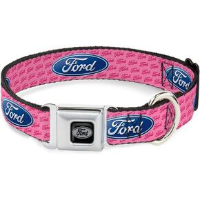Buckle-Down Seatbelt Buckle Dog Collar - Ford Oval w/Text PINK - 1" Wide - Fits 9-15" Neck - Small, DC-WFE007-S