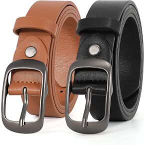 XZQTIVE 2 Pack Women Plus Size Leather Belts Fashion Cowhide Waist Belt with Solid Pin Buckle for Jeans Pants Dress