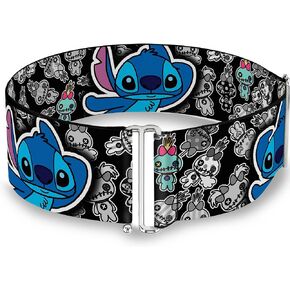 Buckle-Down Disney Belt, Cinch Belt Stitch Poses Mini Scrump Scattered, 3.0 Inch Wide, Adjustable