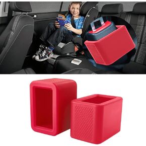 2 Pack Silicone Seat Belt Buckle Holder, Seat Belt Buckle Booster for Kids, Durable Silicone Material, Easy Access to The Buckles of Rear Seats, Car Accessories, Suitable for Most Car Models (Red)