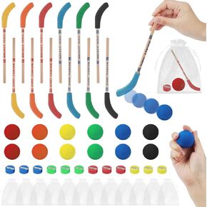 48 Pieces Hockey Themed Party Favors Multicolor Hockey Sticks Pencils Include 12 Hockey Pencils with Erasers 12 Hockey Balls 12 Pencil Sharpeners 12 Bags for Sports Birthday Student Prize (48 PCS)
