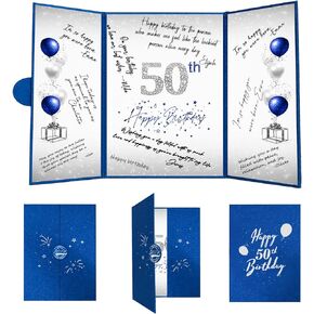 Crenics 50th Birthday Decorations for Men or Women, Creative 50th Birthday Guest Book Alternative, Blue and Silver 50 Birthday Signature Book 18 x 12 inch, Great 50th Birthday Gifts