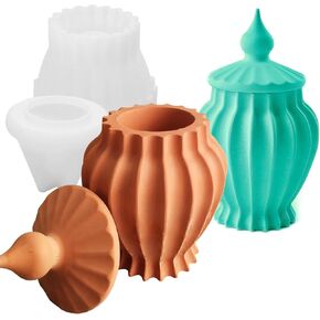 Wehous Vintage Jar Resin Mold with Lid Silicone Box Storage Container Mold for Epoxy Resin Casting Candle Vessels Candy Jewelry Trinket Makeup Holder Unique Concrete Cement Casting Craft Making Decor