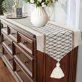 yuboo Boho Table Runner Triangular End, Summer Short Table Runners 36 Inches, Macrame Dresser Runners for Nightstand, Coffee Table, End Table, Farmhouse Bohemian Table Decor