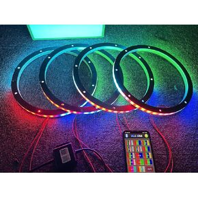 4PCS 12" Car LED Speaker Decorative Light Kit Dream Color Chasing Flow Series Spacer Ring Light Coaxial Speaker Lights Bluetooth App Controlled