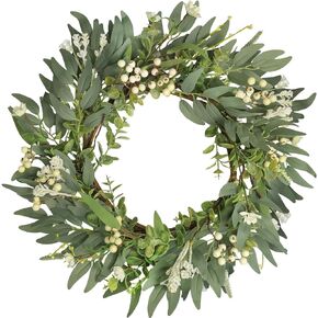 Wreaths for Front Door - 20" Artificial Eucalyptus Wreath - Spring/Summer Green Wreath with White Berries for Holiday Indoor Outdoor Home Decor Farmhouse Porch Garden Year Round Decor