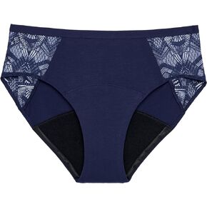 THINX Ultra-Soft Period Underwear, Brief-Style Leakproof Underwear for Women, Holds Up to 12 Regular Tampons, FSA HSA Approved Period Panties, Reusable, Comfortable, & Flexible, Maritime with Lace, L