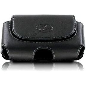 Premium Leather Horizontal Large Size Pouch Protective Carrying Cell Phone Case with Belt Clip and Belt Loops - Black