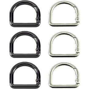 6Pcs D Ring Spring Key Hooks Keyring Clip Buckles Clasp Clamps for Belt Backpacks Handbag Purse Strap- Black Sliver, 30mm