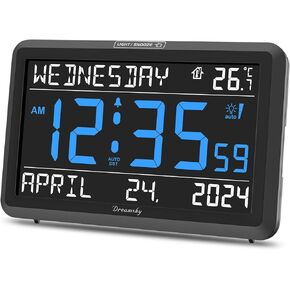 DreamSky Alarm Clocks for Bedrooms - Digital Clock Large Display with Date and Day of Week, Electric Desk Clock Wall Monuted, Battery Backup, Dimmer, USB Port, Auto DST, Temperature, Adjustable Volume