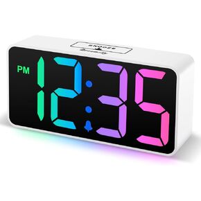 DreamSky Small Digital Alarm Clocks for Bedrooms - Loud Alarm Clock for Heavy Sleepers Adults, RGB Electric Desk Clock for Kids Bedside Nightstand, Large Numbers, Dimmer, Adjustable Volume, USB Port