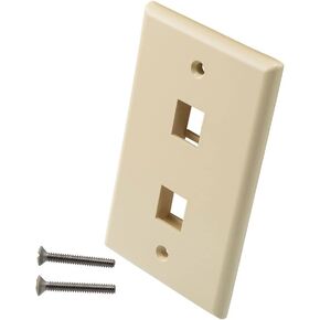 NavePoint Snap-In Keystone Jack Flush Mount Wall Plate, ABS, 2-Port, Ivory, 10-Pack