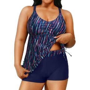 Plus Size Tankini Swimsuits for Women Two Piece Bathing Suits with Shorts Tummy Control Swimwear