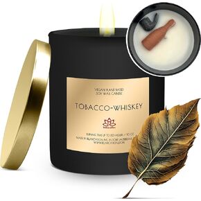 Candle for Men - Natural SoyWax Candle in Big Glass Jar - Highly Scented Candle Tobacco & Whiskey Scent | Burn Time 80 h. - Ideal for Home, Gift for Men, Husband, Father - Handmade in USA in Kuwait