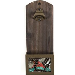 Bottle Opener, SODUKU Vintage Wooden Wall Mounted Bottle Opener with Cap Catcher Beer Bottle Can Opener Tool for Home Kitchen Bar Coffee Shop
