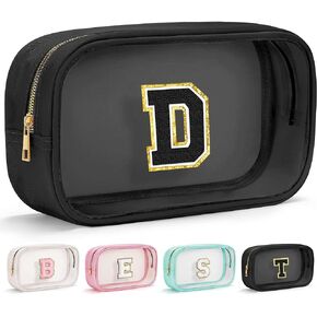 Initial Make Up Bag Travel Toiletry Bag, Clear Makeup Bag Preppy Cosmetic Bags Organizer Travel Essentials Pink Gifts for Women Teen Girlfriend Teacher Mom Brithday Mothers Day Gifts M