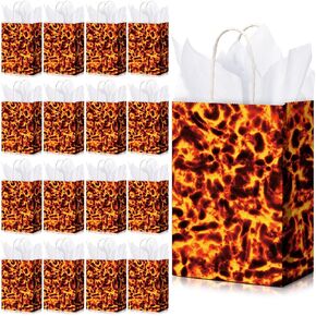 24 Pack Lava Paper Bags Lava Party Supplies, Volcano Birthday Fire Party Gift Kraft Bags, Dragon Dinosaur Theme Party Bags for Lava Floor Game Lava Theme Party with Handles, 8.7 x 6.3 x 3.2 inches