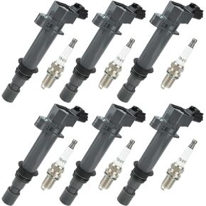 AUTOKAY Ignition Coil UF270 & Spark Plug 4504 PK20TT Set of 6 for Jeep Commander Grand Cherokee Liberty 3.7L for Dodge Dakota Durango Nitro Ram 1500 UF297