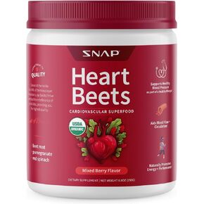 Snap Supplements Heart Beets, USDA Organic Beet Root Powder, 3-in-1 Cardiovascular Superfood, Blood Circulation Supplements, 250g