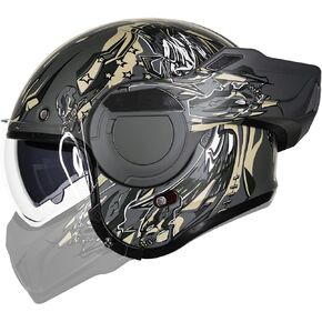 ILM Vintage Full Face Modular Motorcycle Helmet for Adults Men ATV UTV with 180° Reversible Chin Guard DOT Model-B707(Army Green, S)