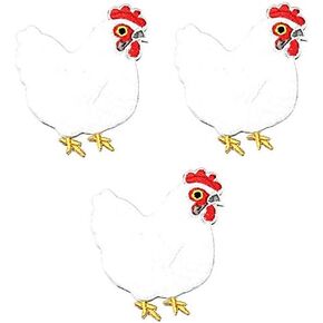 Umama Patch Set of 3 White Chicken Pet Animal Cartoon Patch Chicken Cute Motif Sew Iron on Patch for Kids Clothing School Bag Jackets Jeans Backpacks Hats