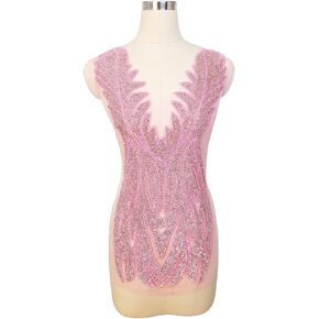 صدرية كبيرة مزينة بالترتر وأحجار الراين مزينة ببلورات وخرز للخياطة اليدوية لملابس الملابس (L6-Silver) in Kuwait