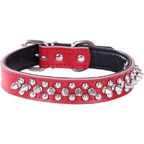 Serijoars Adjustable Genuine Leather Spiked Studded Dog Collars for Small Medium Large Pets/Pit Bull/Bulldog/Pugs/Husky (L, Green1)
