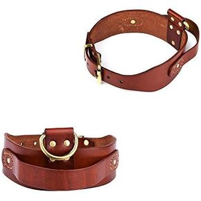 Real Genuine Leather Dog Collar with D-Handle Heavy Duty Full Grain Dog Collar with Handle Durable and Adjustable for Medium Large Dogs Walking and Training 17-22 inch Neck (Brown)
