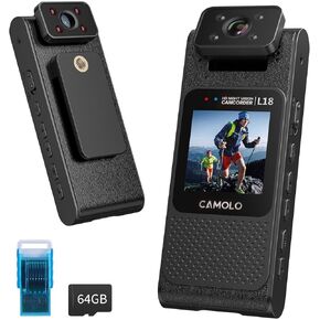 Full HD video camera body camera flip lens 1.55" LCD screen night vision 1400mAh battery WIFI hotspot 64GB storage card law enforcement hiking travel sports 4k action camera