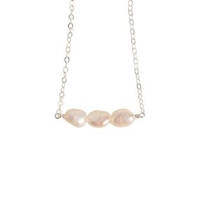 Designed By Stacey Handmade Three Cultured Freshwater Pearl Necklace, Bar Pendant Sterling Silver Jewelry, Gifts for Women, Birthday, Anniversary, Wedding, Prom, Homecoming, 16 to 18" Adjustable Chain