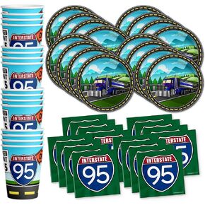 Garbage Trash Truck Birthday Party Supplies - Big Truck Birthday Party Supplies Set Includes Plates, Napkins, and Cups | Kit for 16