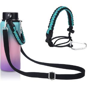 Wongeto Paracord Handle with Adjustable Shoulder Strap for Wide Mouth Water Bottles 12oz, 18oz, 24oz, 32oz and 40oz - Durable Carrier, Paracord Carrier Strap Cord with Safety Ring