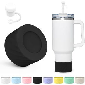 | Silicone Boot for Stanley 40 oz + Straw Covers for Stanley Cup, Stanley Bottom Protector, for Stanley Quencher H2.0 40 oz & IceFlow Flip 20 oz 30 oz, Stanley Boot, Black