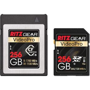 Ritz Gear RG CFExpress Type B 256GB Card (1700/1100 R/W) +SD Card UHS-II 256GB SDXC Memory Card U3 V60 (R 265mb/s 120mb/s Write) (Not Recommended for Nikon Cameras)