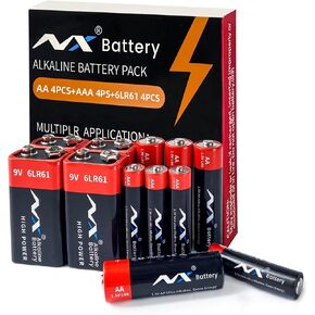 9V 4Counts+AA 4Counts+AAA 4Counts بطارية، 12 حزمة كومبو من البطاريات القلوية الفائقة، قلوية طويلة الأمد للغاية - مدة صلاحية 10 سنوات in Kuwait