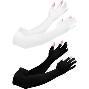 Bencailor 2 Pairs Sun Sleeves for Men Women with 2 Finger Holes Anti Slip Long Cooling Arm UV Protective Sleeves