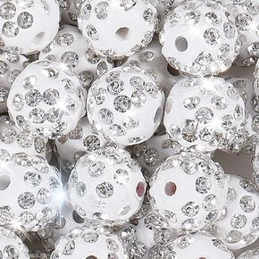 120pcs 10mm Rhinestone Beads for Crafting, Black Shiny Round Shamballa Disco Ball Beads Fancy Sparkle Crystal Clay Bead for DIY Necklace Bracelet Earring Jewelry Making