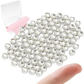 MKCYD Sterling Silver Beads for Jewelry Making,Genuine 925 Silver Smooth Round Ball Beads,Solid 925 Sterling Silver Spacer Beads for DIY Bracelet Necklace Earring Jewelry Making(Made in Italy)