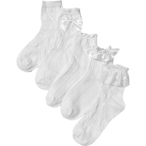 GORGLITTER Women's 5 Pairs Bow Lace Socks Frilly Frilled Trim Comfy Ruffled Ankle Socks