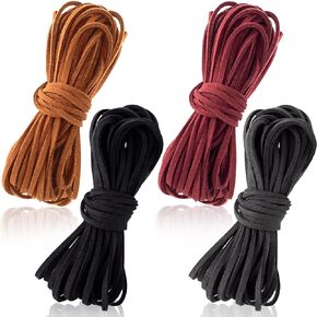 4pcs Suede Leather Cord, 3mm x 5.5 Yard Faux Leather String Strips, Flat Leather Crafting Rope Thread for DIY Shoes Laces Bracelets Necklaces Earrings Beading Jewelry Hair Accessories