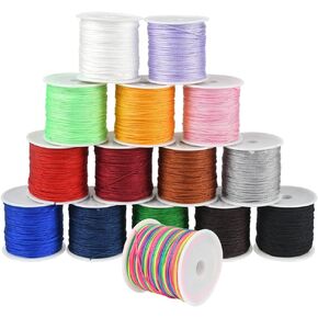 600 Yards 1mm Nylon Beading String Hilo Chino para Pulseras Chinese Knotting Cord Nylon Shamballa Cord Beading String for Jewelry Making Bracelet Beading Kumihimo Chinese Knot - 15 Colors