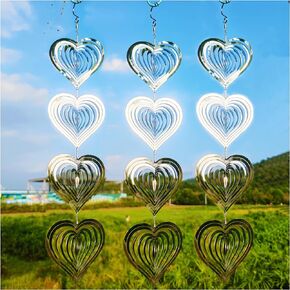 DJUAN Heart Bird Scare Discs Set-Highly Reflective Double-Sided Bird Reflectors,Extra Sparkly Metal Wind Spinner Outdoor Garden Decor, Bird Devices Deterrent to Scare Birds Away from Yard Patio Farm